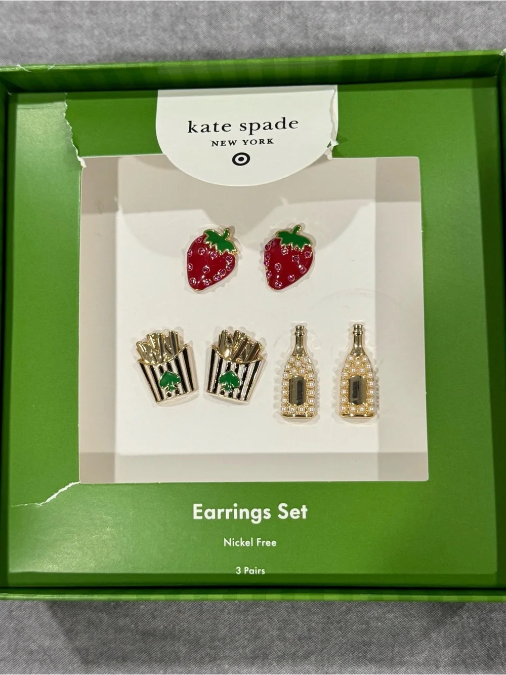 NIB Kate Spade x Target Earring Set - Strawberry, Fries & Champagne - Picture 4 of 8